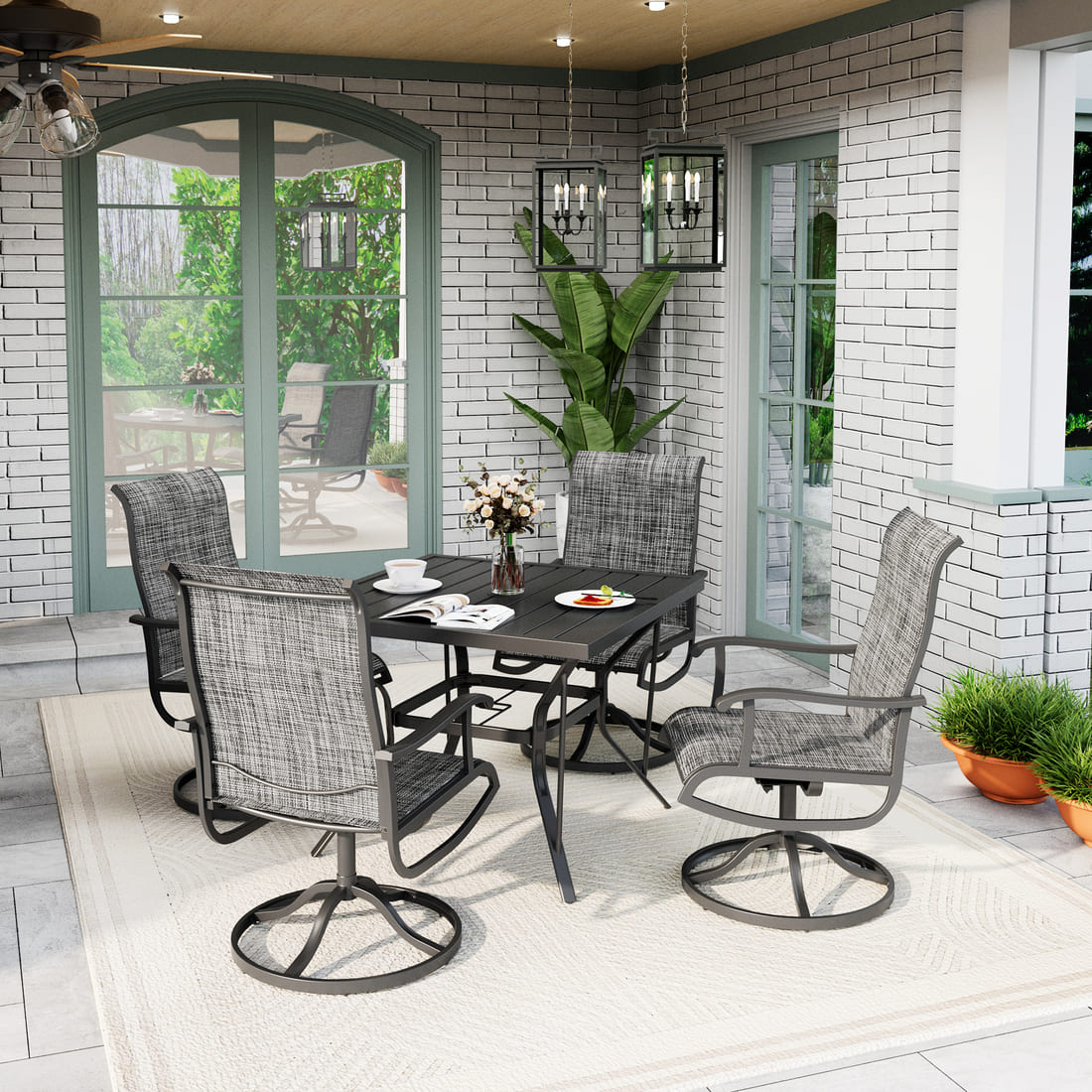 Lume Textilene Outdoor Dining Set, 5-Piece, Full Swivel