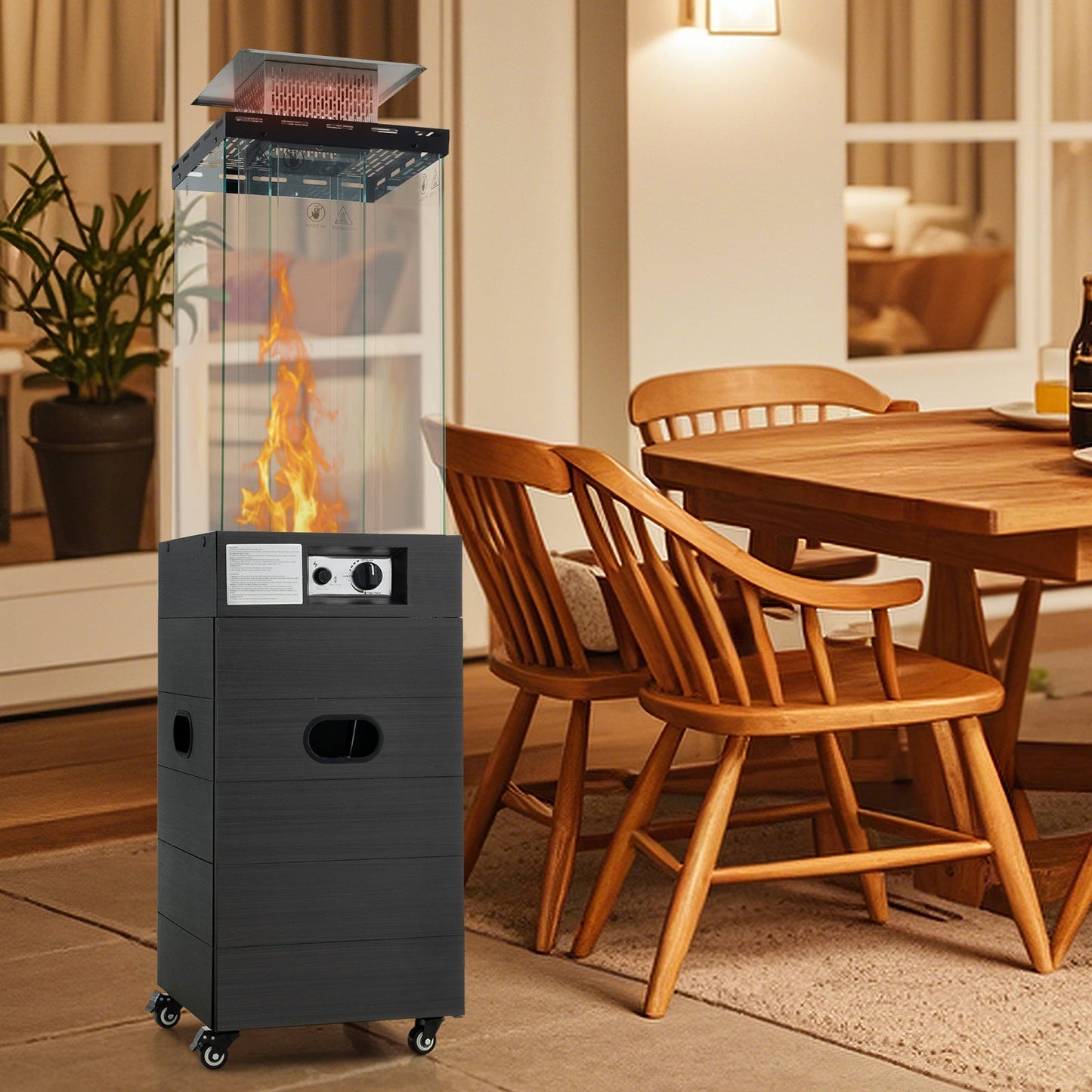 40,000 BTU Patio Heater Outdoor Propane Gas Heater with Cover and Wheels-Black