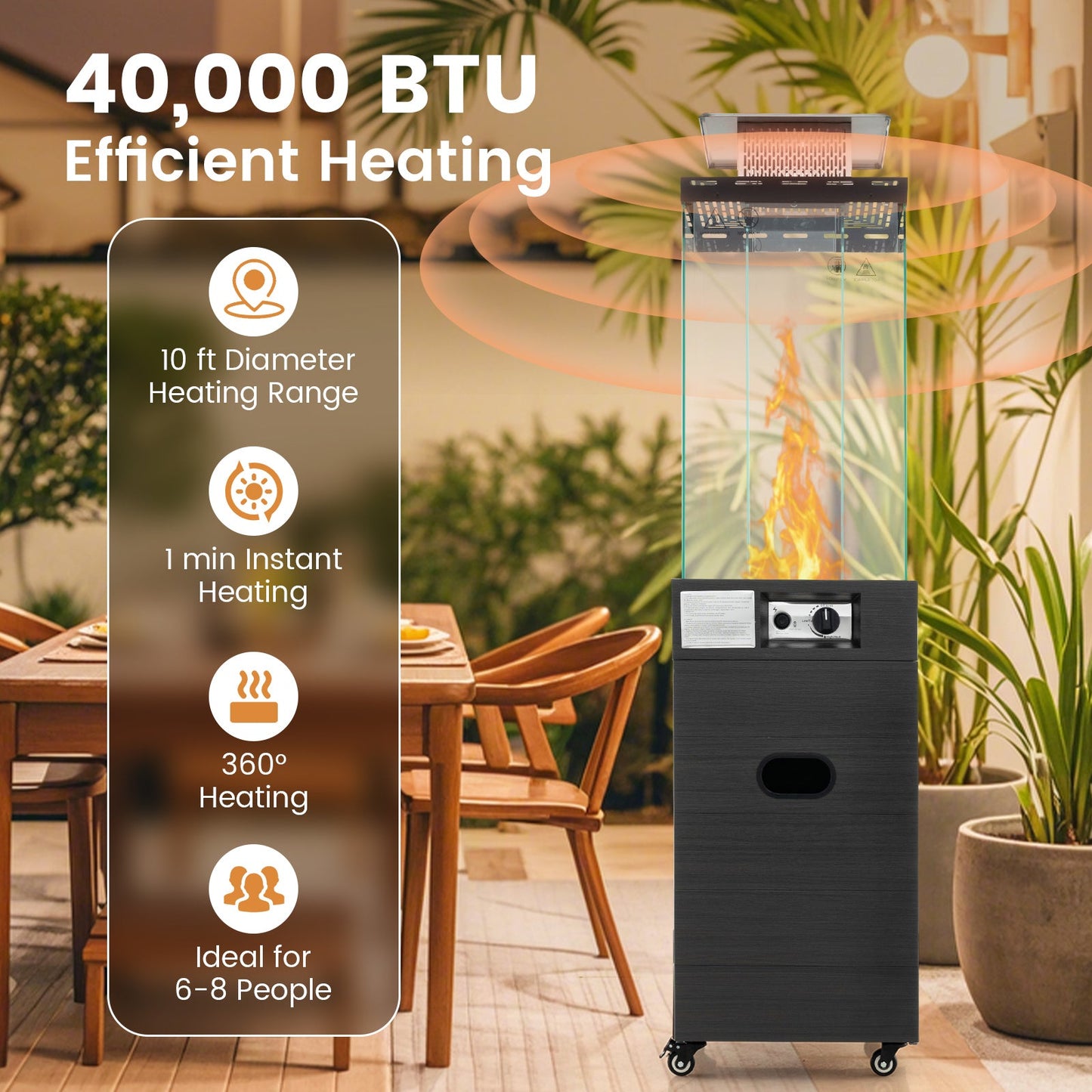 40,000 BTU Patio Heater Outdoor Propane Gas Heater with Cover and Wheels-Black