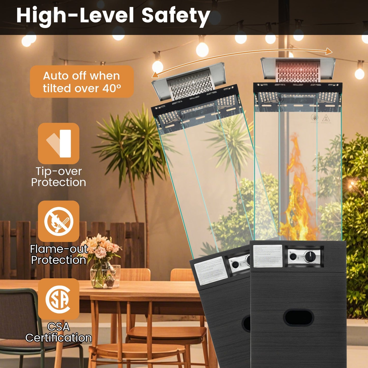 40,000 BTU Patio Heater Outdoor Propane Gas Heater with Cover and Wheels-Black