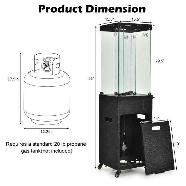 41,000  BTU Outdoor Propane Gas Patio Heater W/ Lockable Wheels (SAK98052)