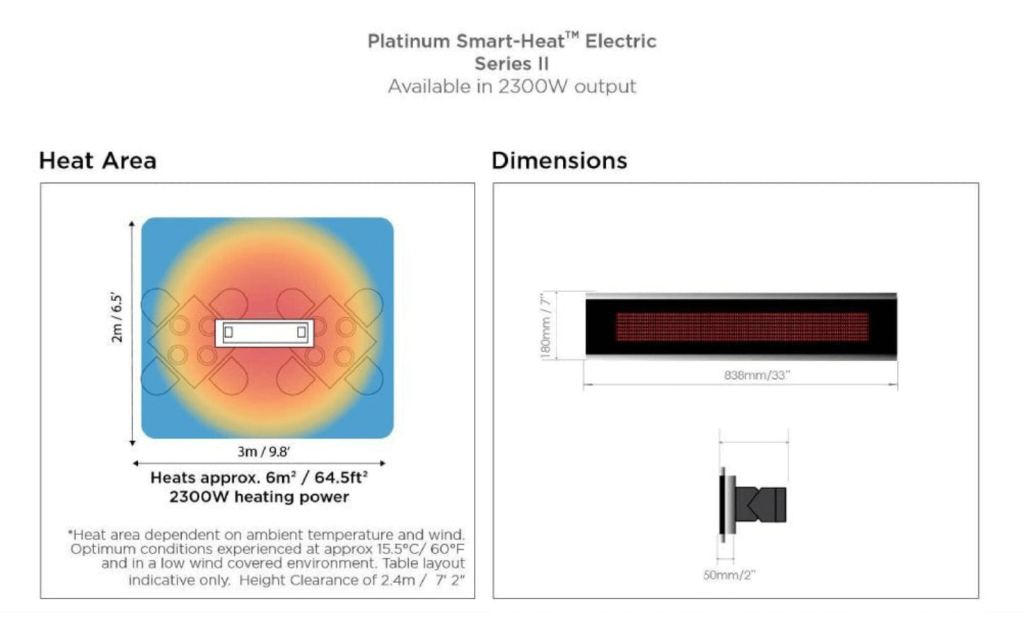 Bromic Heating Platinum Smart-Heat™ Series II 33-Inch 2300W 7900 BTU 240V Electric Patio Heater [BH0320003] (SAK42615)