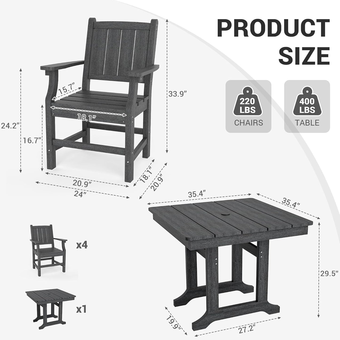 Corex HDPE Outdoor Dining Set, 5-Piece