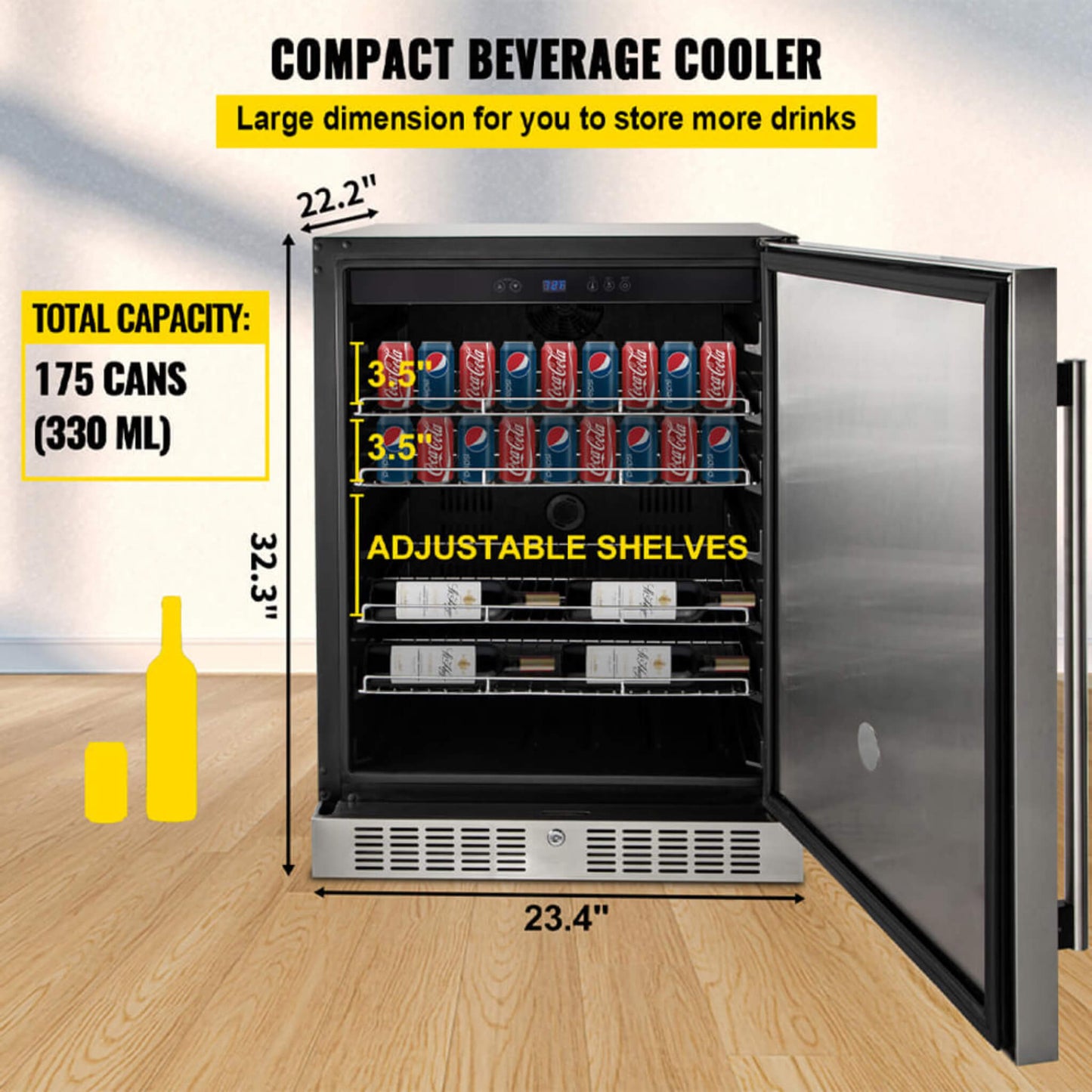 Premium 5.3 Cu.Ft Single Door Stainless Steel Built-In Wine Beverage Undercounter Refrigerator (SAK95276)