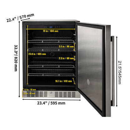Premium 5.3 Cu.Ft Single Door Stainless Steel Built-In Wine Beverage Undercounter Refrigerator (SAK95276)